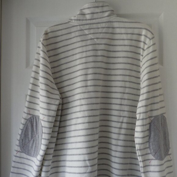 Tommy Hilfiger Sweater Men’s Pullover Size XL White Grey Stripes Elbow Pads - Picture 2 of 11